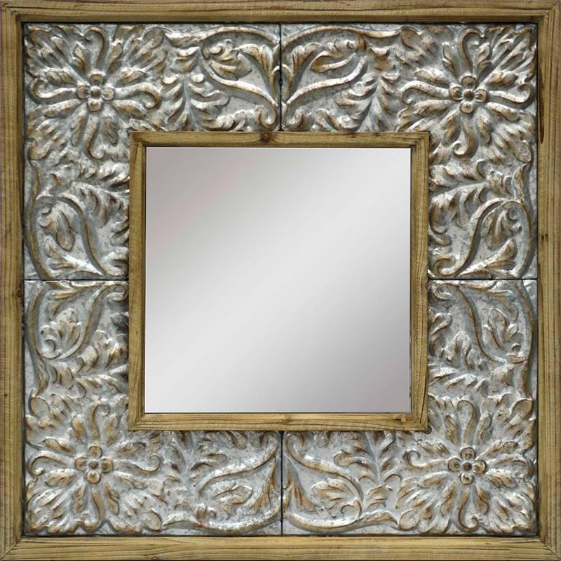 HomeRoots 39" Light Brown Wood Square Accent Mirror - 39.00 in. x 39.00 in. x 2.00 in.
