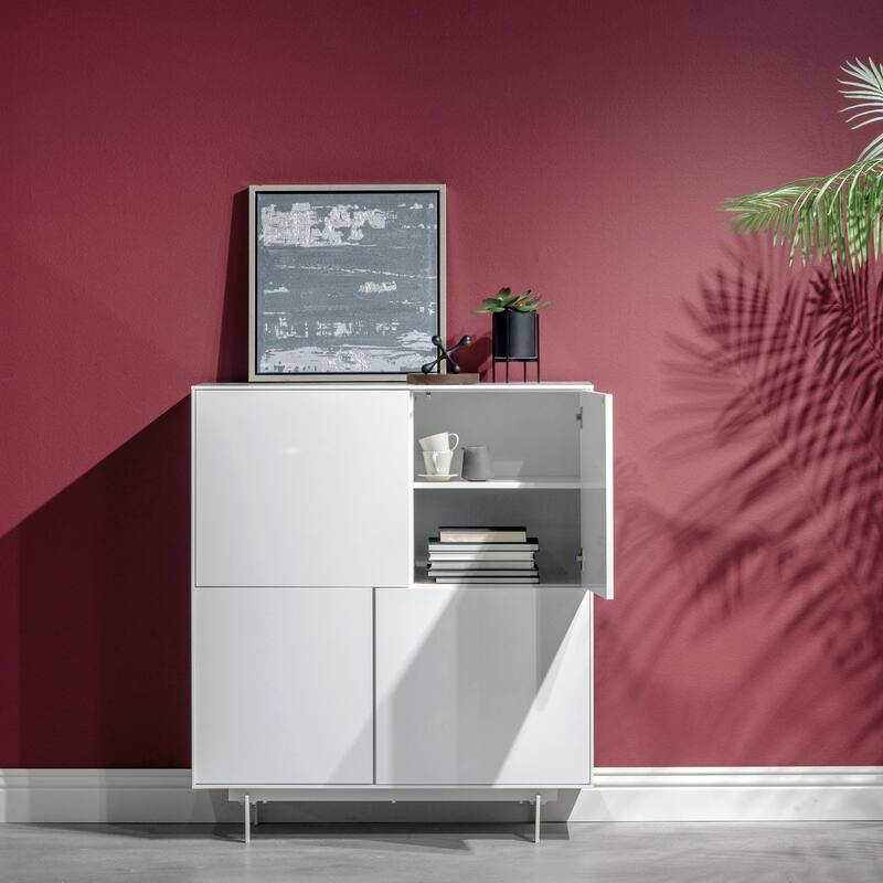 Birmingham 43" Cabinet Stand in White Lacquer with White Steel Base