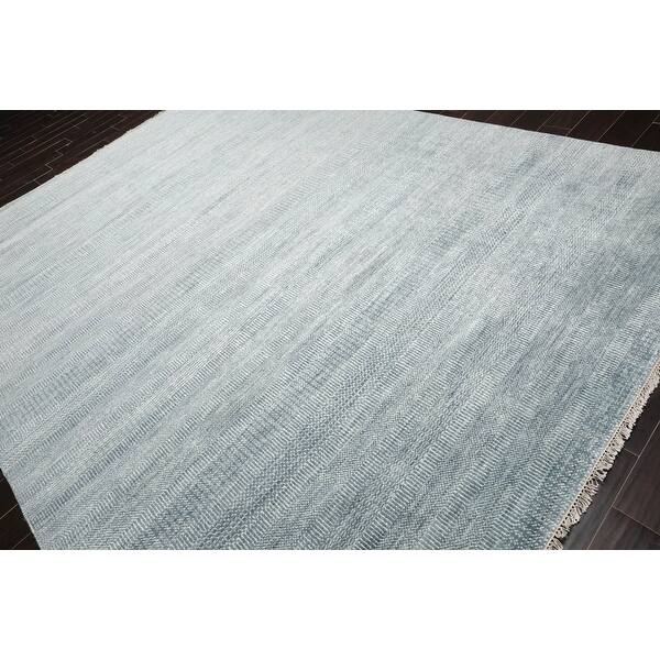 Hand Knotted Gray Persian Wool and Silk Modern Oriental Area Rug Bed