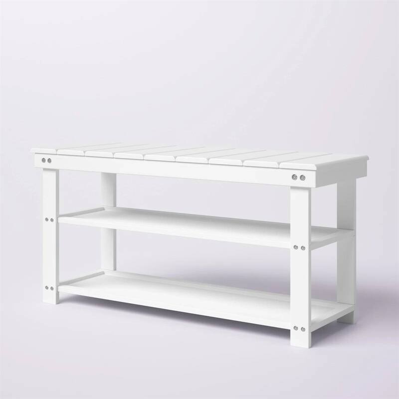 Modern Solid Wood Shoe Storage Bench with 2 Shelves for Entryway Seating and Organized Closet Space - 35.5”L x 12”W x 17”H