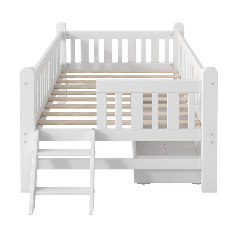 Wood Twin Size Platform Bed with Guardrail and 2 Drawers