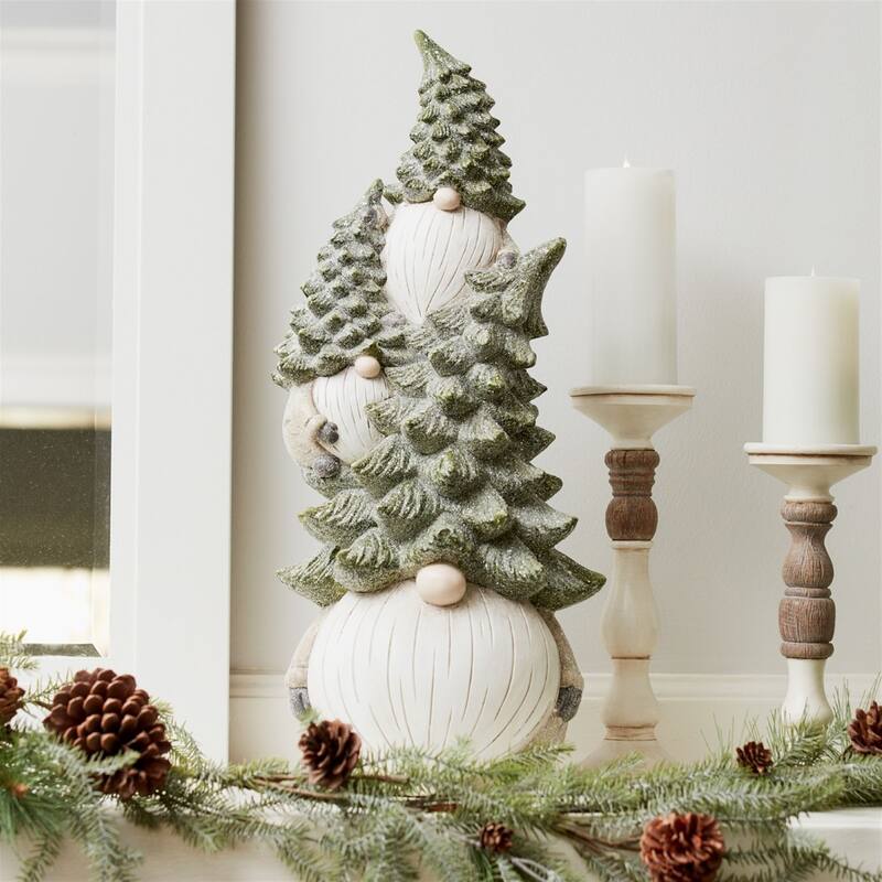 23.25" Green & White Triple Stacked Gnome Christmas Tabletop Figurine