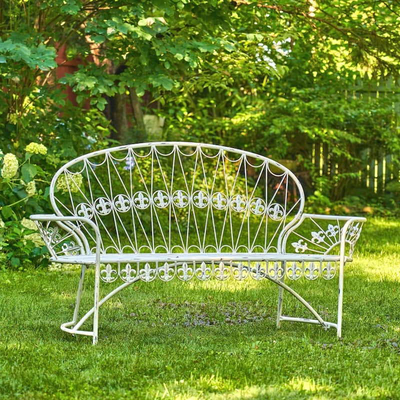 Garden Bench with Curved Back "Paris 1968" in Antique White - 34.96"x21.65"x38.58"