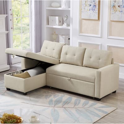 Pull Out Sofa Bed L-shape Sectional Couch Convertible Daybed wStorage Chaise