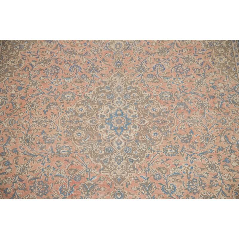 Hand Knotted Oriental 100% Wool Carpet Traditional Floral Pink Mashad Area Rug - 12' 7'' X 9' 6''