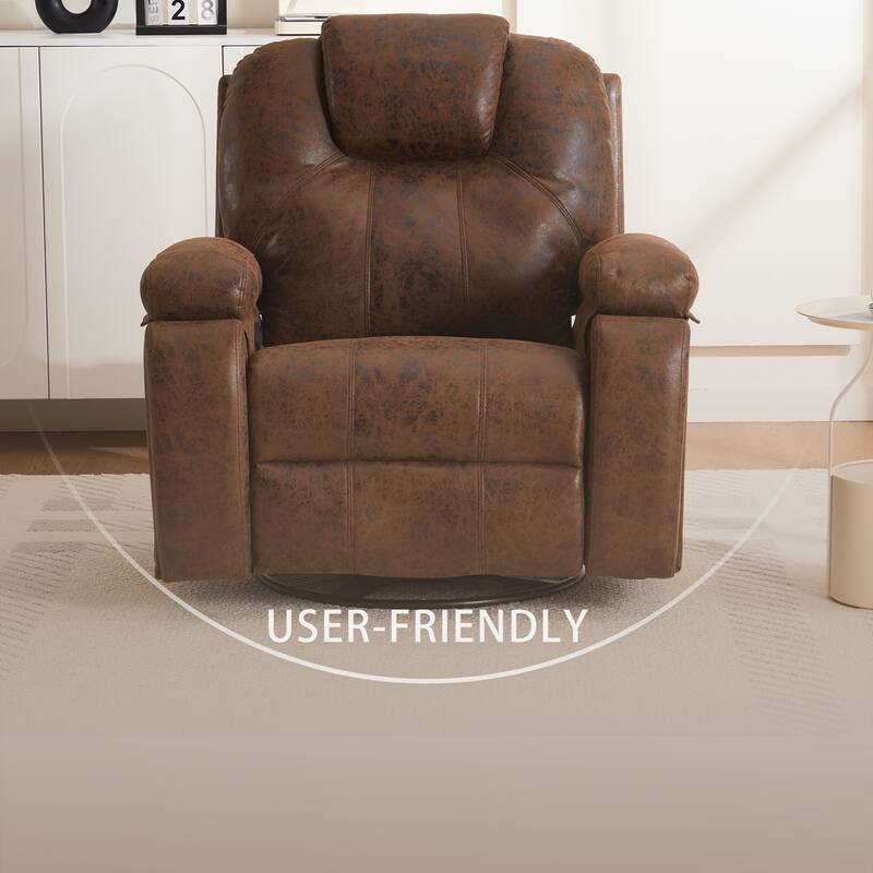Oversize Swivel Recliner Sofa Chair with Cup Holder and Side Pocket