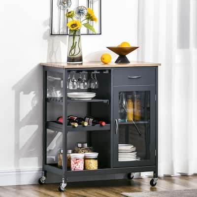HOMCOM Utility Kitchen Cart, Rolling Kitchen Island Storage Trolley