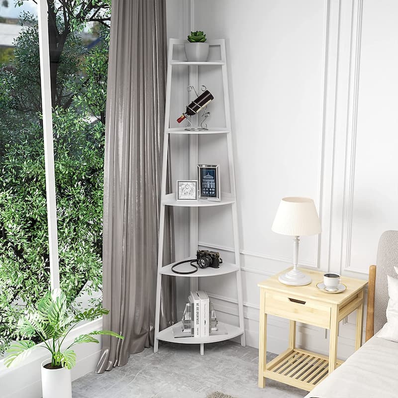 70 Inch Tall Corner Bookshelf, 5Tier Industrial Corner Ladder Bookcase