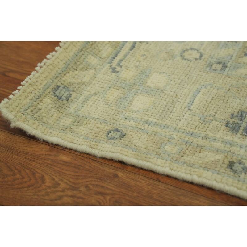 Earth Tone Wool Oushak Vegetable Dye Runner Rug, Floral Geometric Carpet - 9' 8'' X 2' 11''