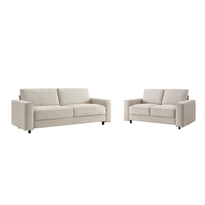 Modern Contemporary Upholstered 2-Piece Corduroy Plush Tufted Sofa Set