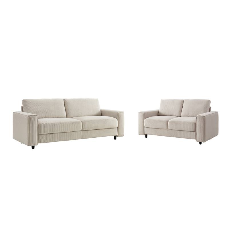 Modern Contemporary Upholstered 3-Piece Corduroy Plush Tufted Sofa Set
