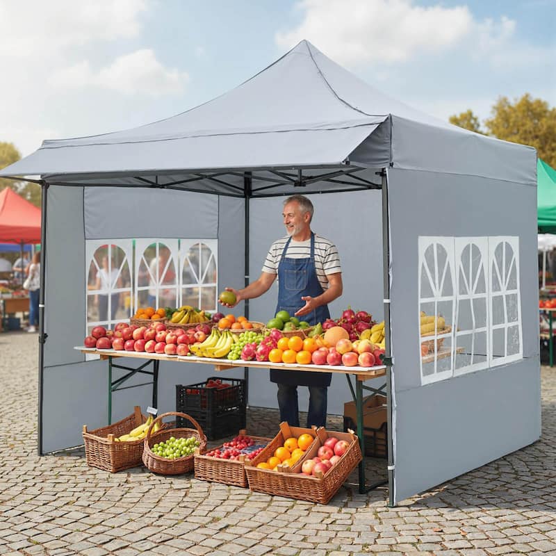 Costway 10 x 10 FT Pop up Canopy Tent with Sidewalls & Awning, Wheeled - See Details