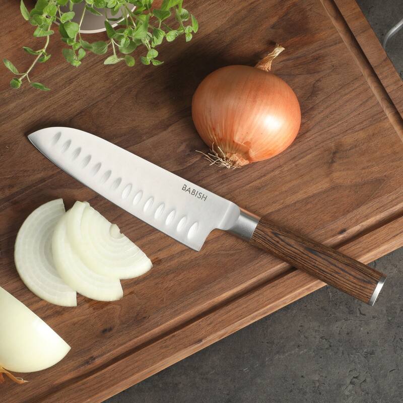 Babish High Carbon 1.4116 German Steel Full Tang 6.5-Inch Santoku Knife - for Chopping, Slicing, Dicing & Precision Prep