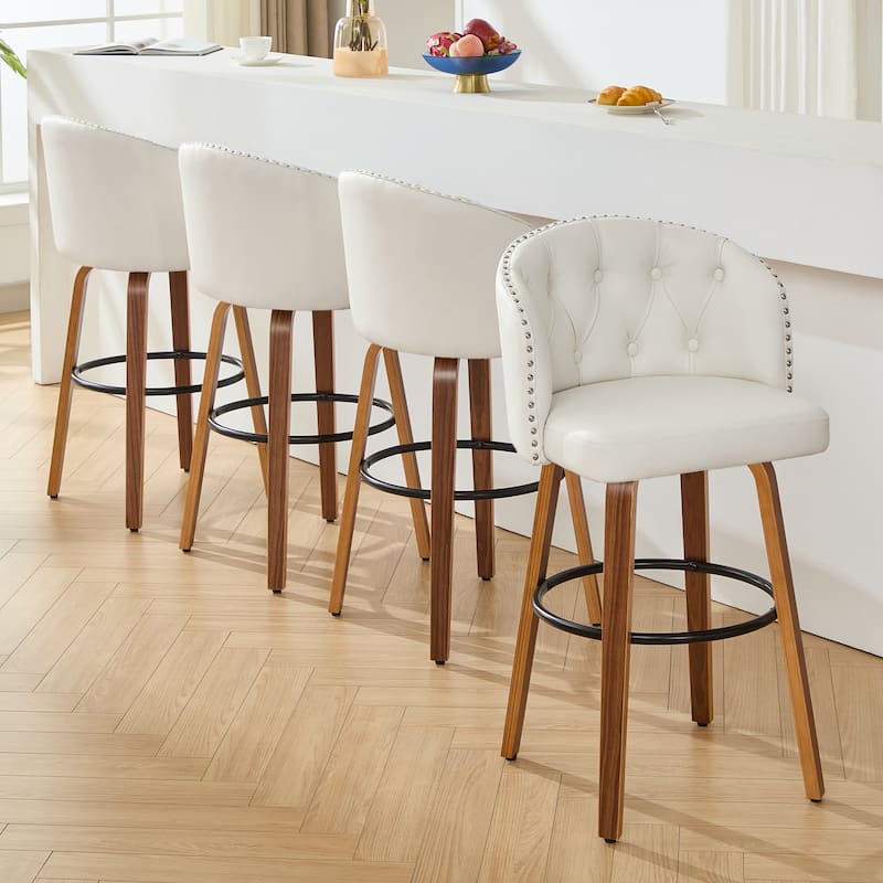 25.5" Faux Leather Upholstered Wood Frame Swivel Counter Height Bar Stool, Set of 2/4