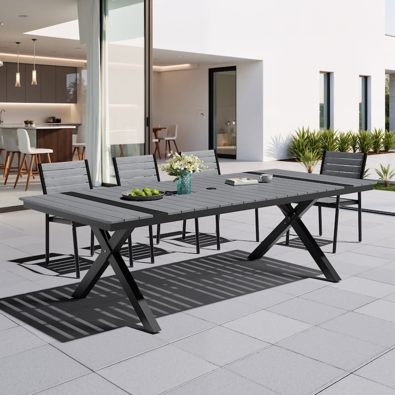 Outdoor Patio Aluminum Dining Rectangular Table with Umbrella Hole