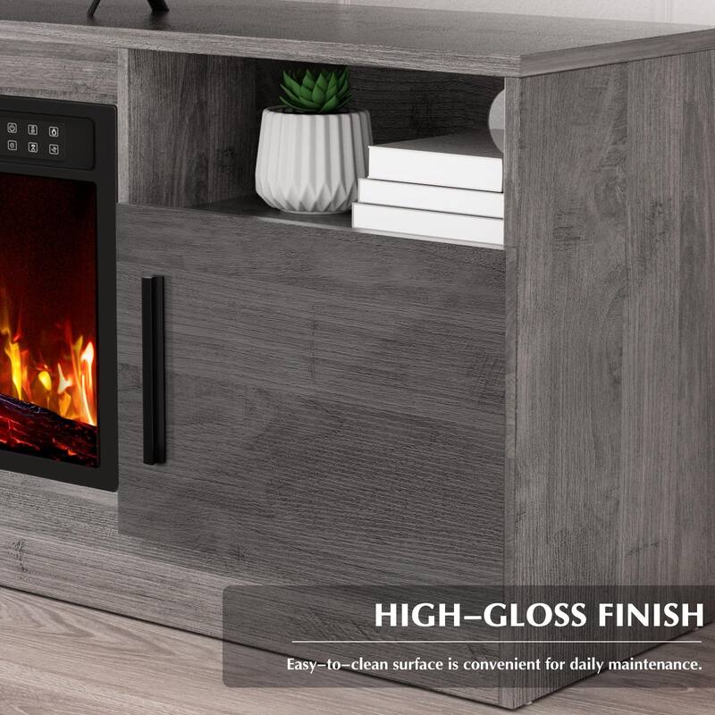 Bossin 70" Fireplace TV Stand with 36" Electric Fireplace, TV Stand for TVs Up to 80", 16 Colors LED Lights/Entertainment Center