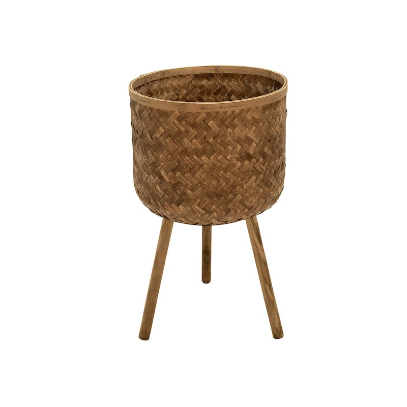 Sagebrook Home Neutral Boho Wicker Planter Stand Set, Versatile Indoor Garden Decor