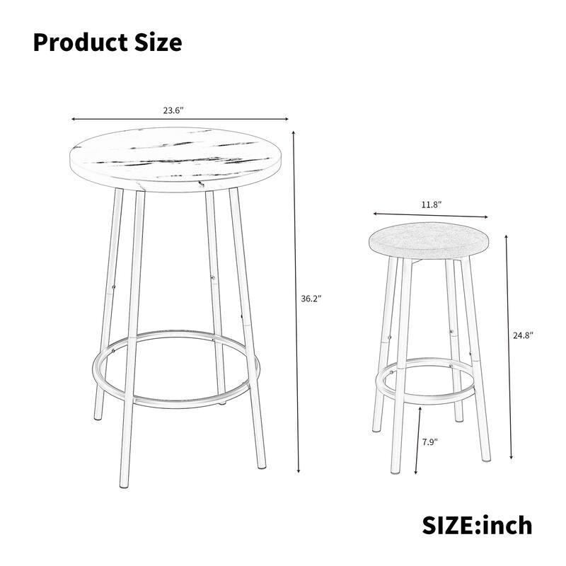 3-Piece Bar Table Set with 2 Bar Stools - Modern Pub Table