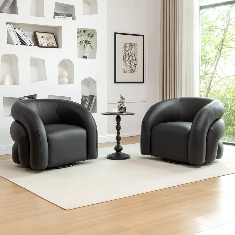 SEYNAR Modern Glam PU Leather 360 Degree Swivel Accent Armchair with Metal Base Set of 2