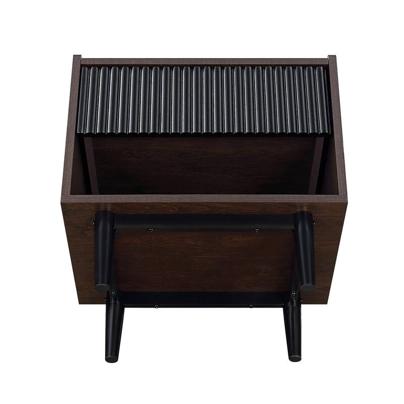 Modern Nightstand with Fluted Design Single Drawer and Open Shelf
