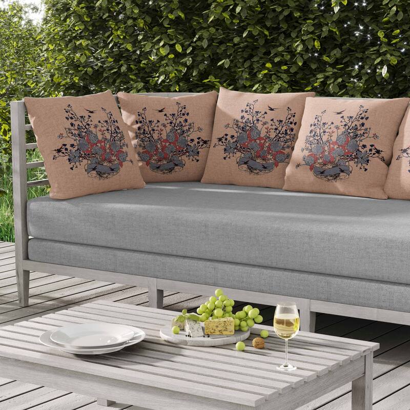 Elegant Floral Bouquet Indoor/Outdoor Reversible Throw Pillow Gray and Almond