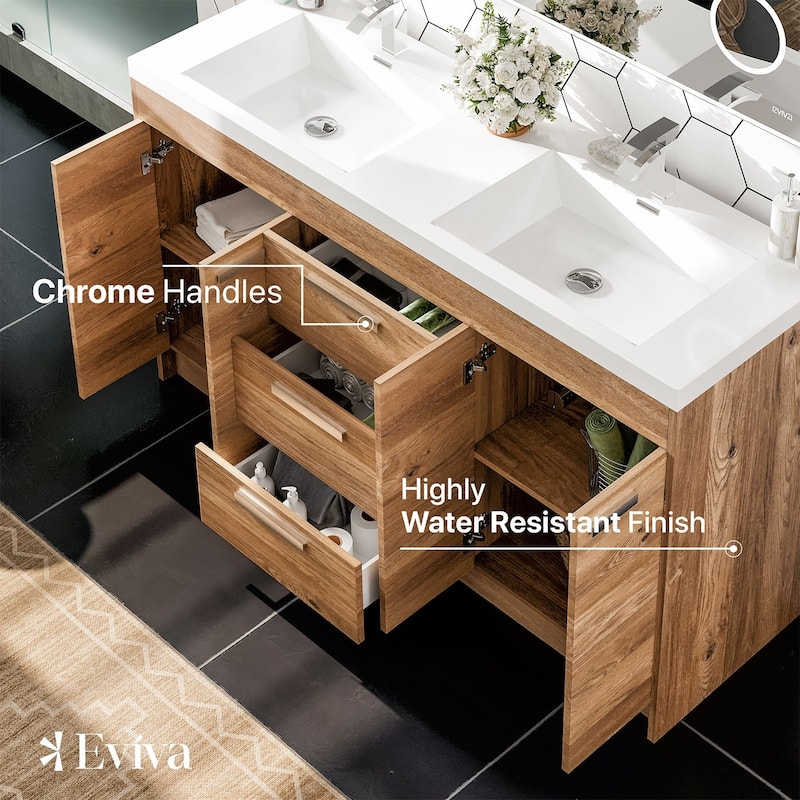 Lugano 60 in. Natural Oak DS Bath Vanity with Integrated Acrylic Sinks