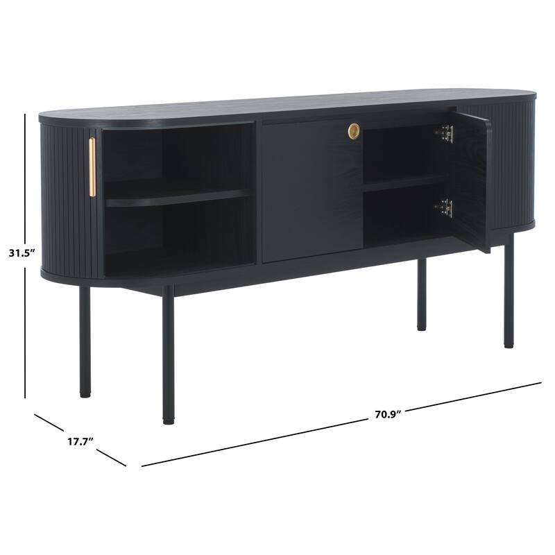 SAFAVIEH Home Shaelynn 4 Door Sideboard/Media Stand - 71Wx18Dx32H - Black/Gold