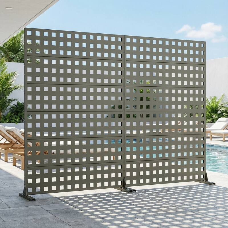 Outdoor Rectangle Privacy Screens Metal Screen Fence Panel Set of 2 - Olive Green - 72"x47"