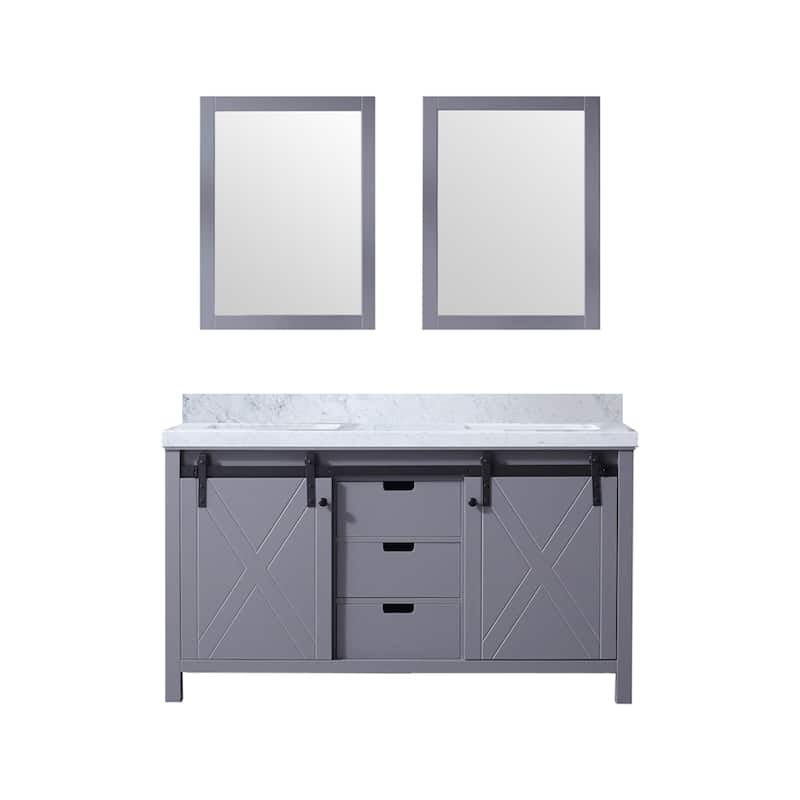 Marsyas 60 in W x 22 in D White Double Bath Vanity, Grey Quartz Countertop and 24 in Mirrors