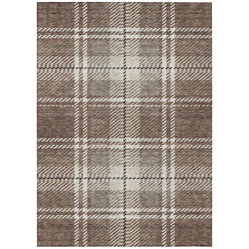 Machine Washable Indoor/ Outdoor Chantille Plaid Cozy Rug