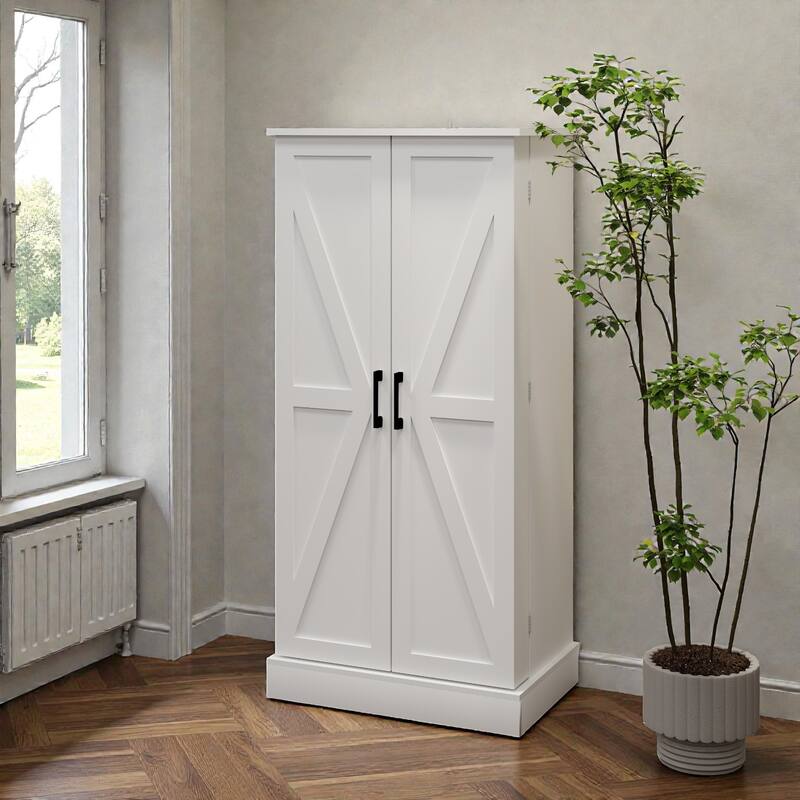 50" LED Kitchen Pantry Cabinet with Doors, Adjustable Shelves and Storage Racks, Freestanding Buffet Sideboard Cupboard - White