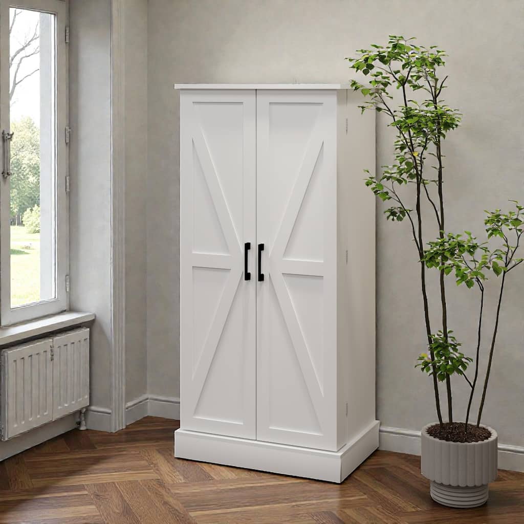 50" LED Kitchen Pantry Cabinet with Doors, Adjustable Shelves and Storage Racks, Freestanding Buffet Sideboard Cupboard