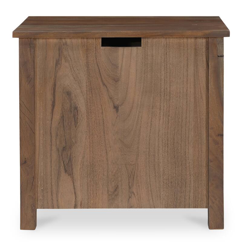 NADAAL STUDIOS Gene Nightstand, Wireless Charging in Reclaimed Neem Wood with Traditional Cabinet Design, Dark Brown