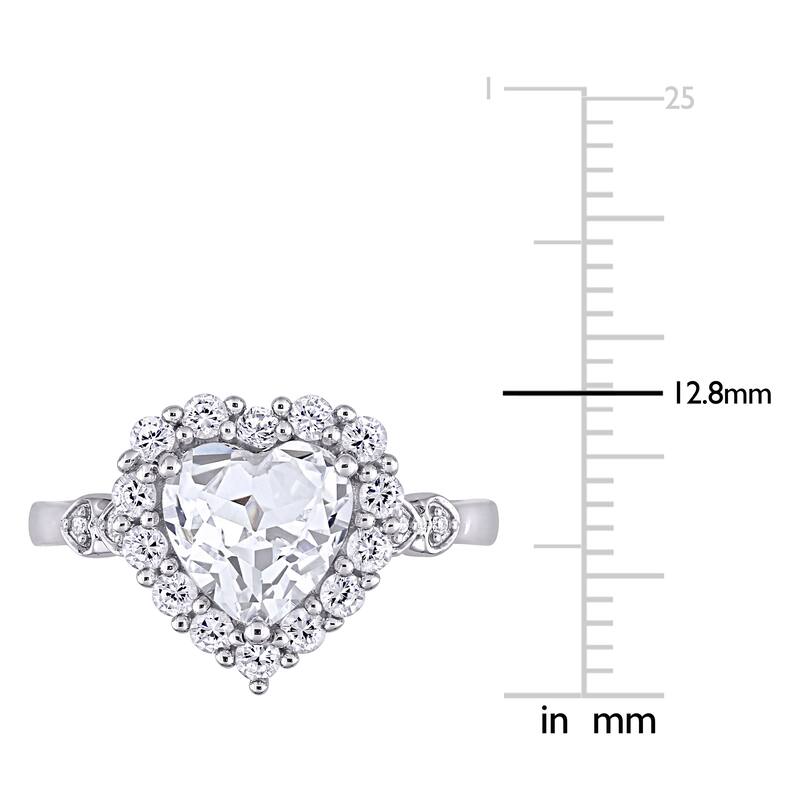 Miadora 10k White Gold 3ct TGW Created White Sapphire and Diamond Heart Halo Engagement Ring