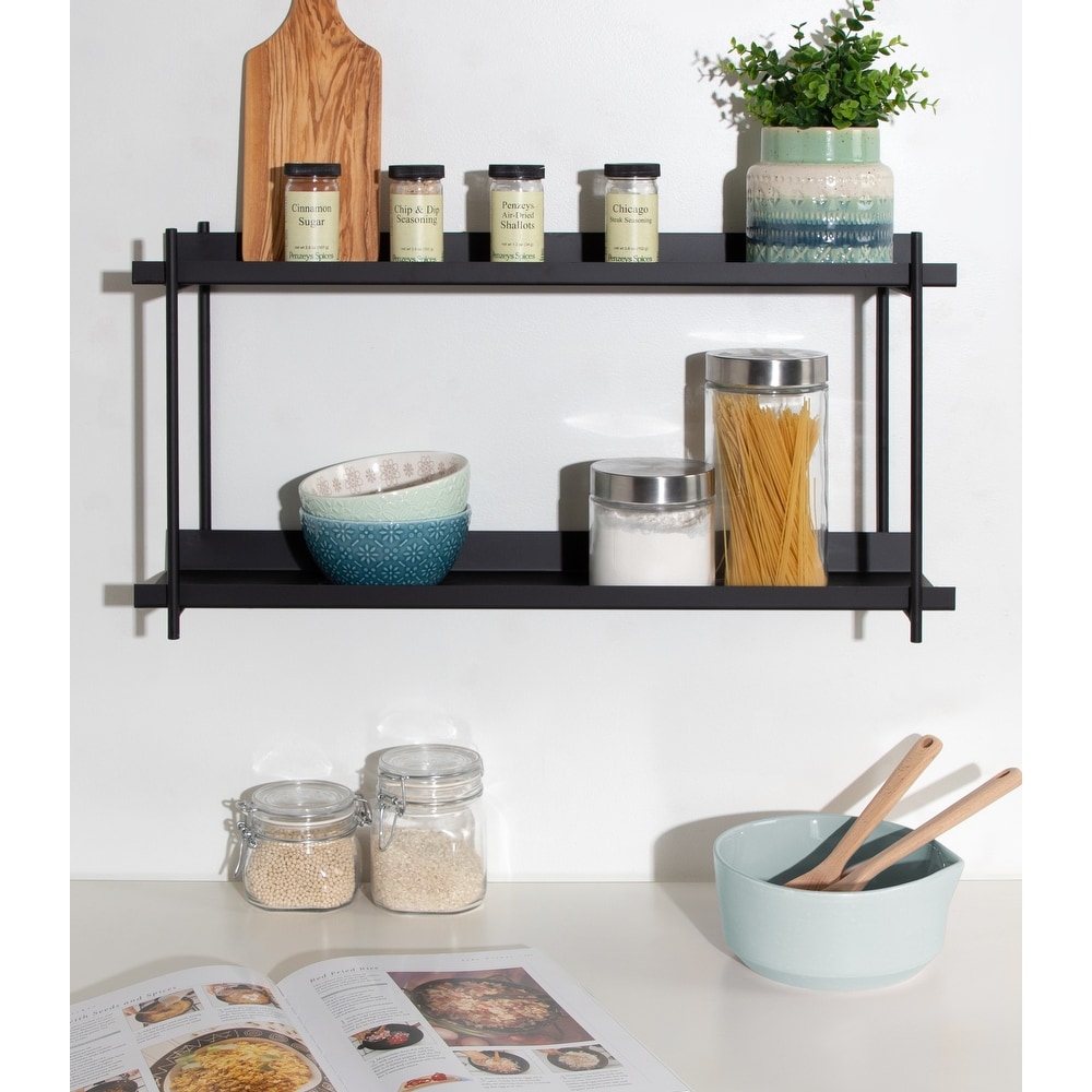 Kate and Laurel Levie Wood Wall Shelf Ledge with Knobs - 36x7.5x4.5 - Black