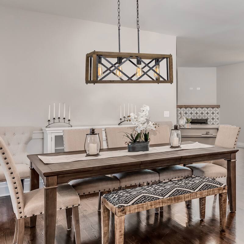 Cobert Modern Farmhouse 4-Light Wood Chandelier Linear Island Lights for Dining Room