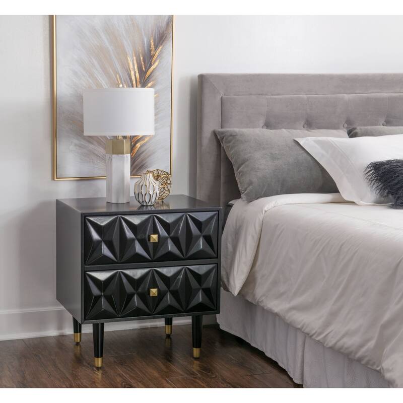 27" Black Geometric Patterned Two Drawer Nightstand