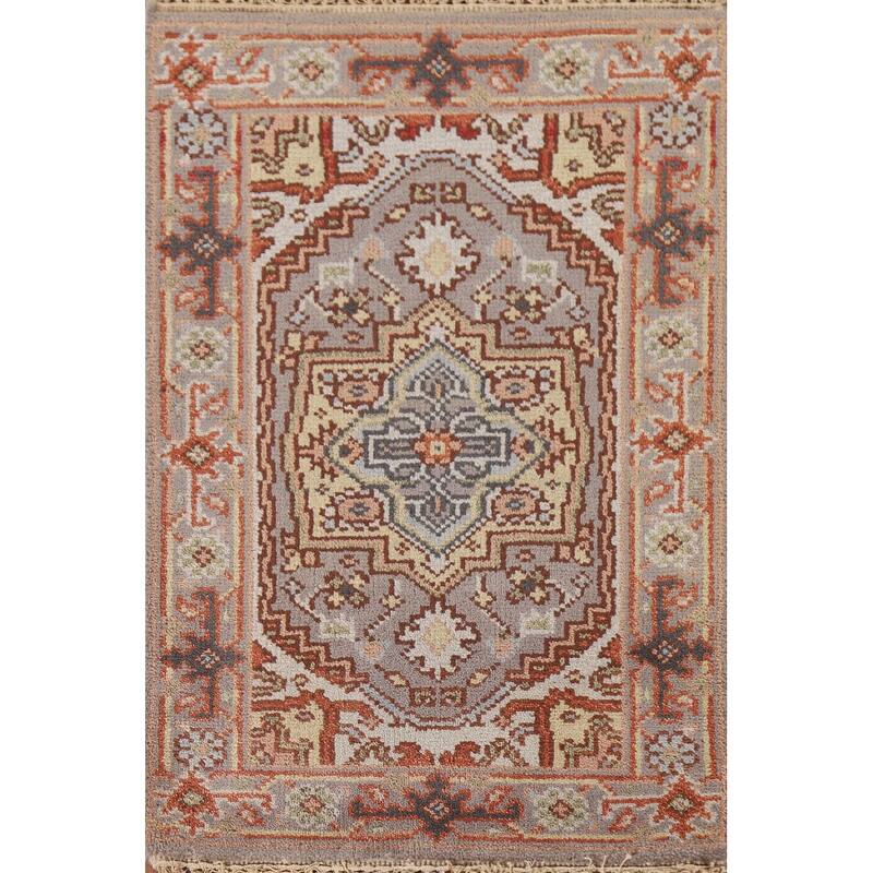 Hand Knotted Oriental 100% Wool Carpet Traditional Medallion Greys & Charcoal Heriz (serapi) Area Rug - 3' 0'' X 2' 0''