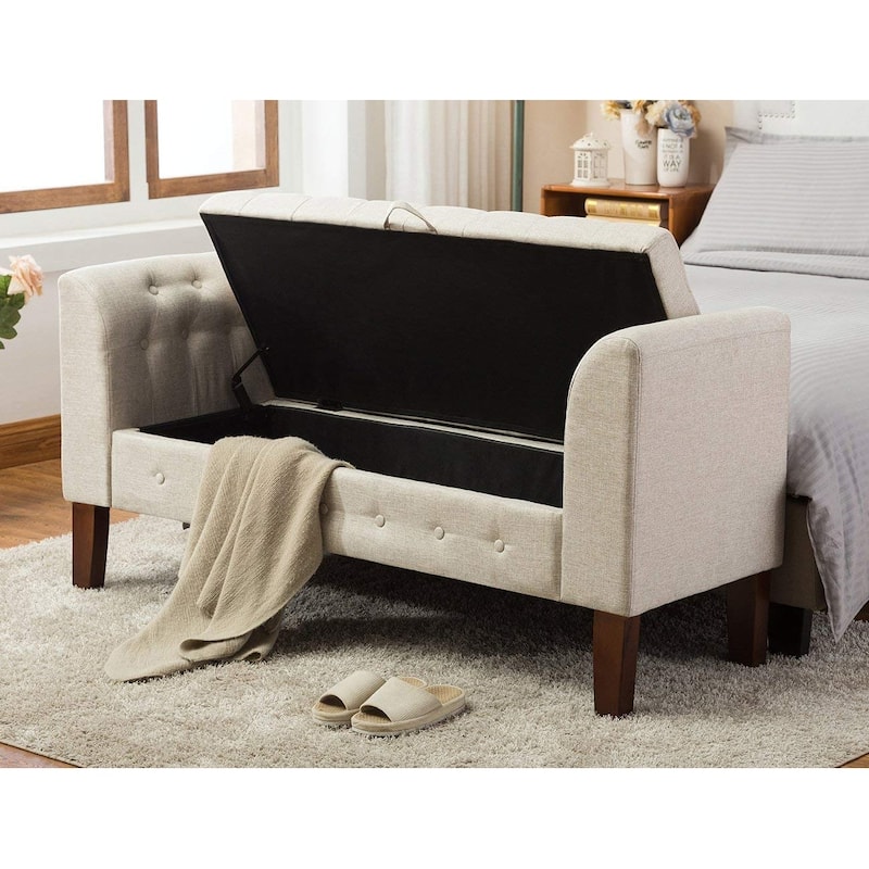 Storage Bench , Bedroom Bench with Arms Ottoman entryway bench with storage