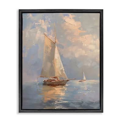 Stupell Maritime Ship on Cloudy Sea Framed Floater Canvas Wall Art Design By Arlington Prints