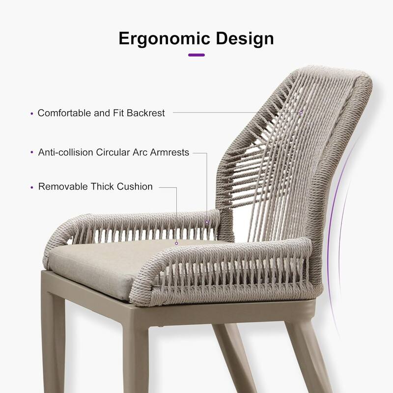 PURPLE LEAF Dining Set Patio Metal Rectangular Table and Wicker Rattan Chairs for Outside Porch Modern Outdoor Furniture Sets