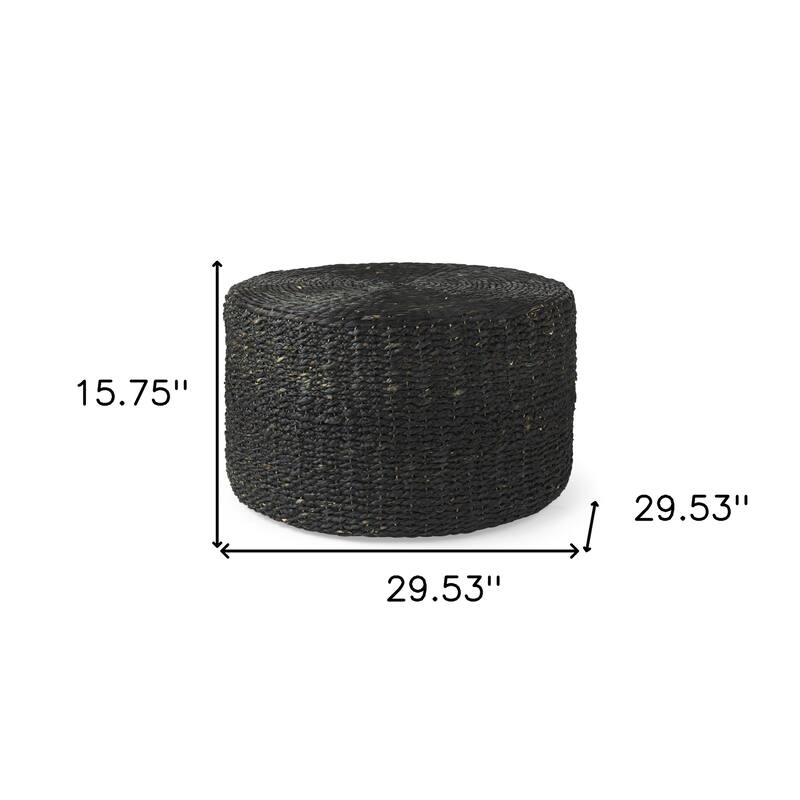 HomeRoots 30" Black Water Hyacinth Round Pouf Ottoman