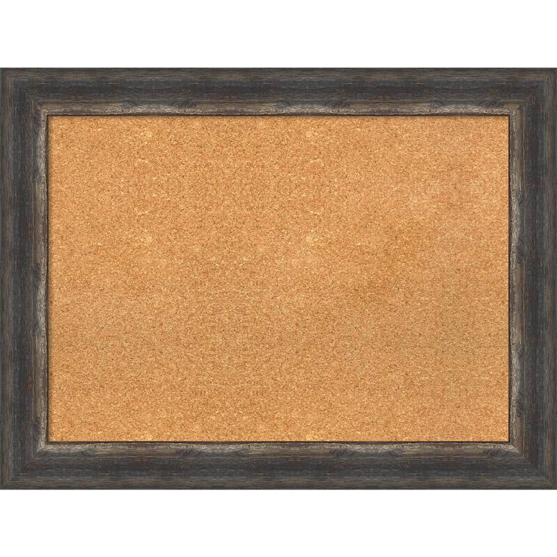 Bark Rustic Framed Cork Bulletin Memo Board - 33-Inch x 25-Inch - Bark Rustic Char