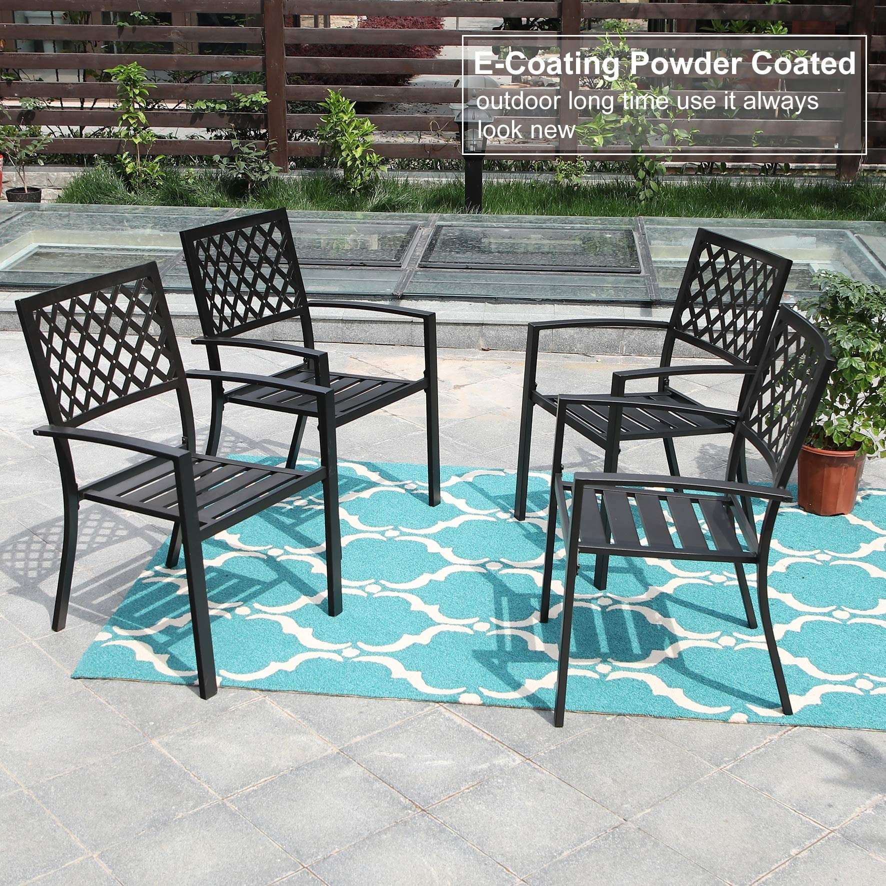 Shop Phi Villa 4 Piece Black Metal Outdoor Furniture Patio Steel Frame Slat Seat Dining Arm Chairs With Angle Back Overstock 31978224 Typec