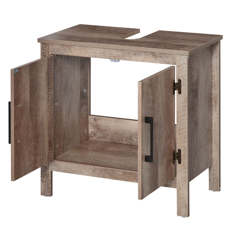 kleankin Wooden Under Sink Bathroom Floor Storage Cabinet with Double Door Space Saver Organizer, Barnwood