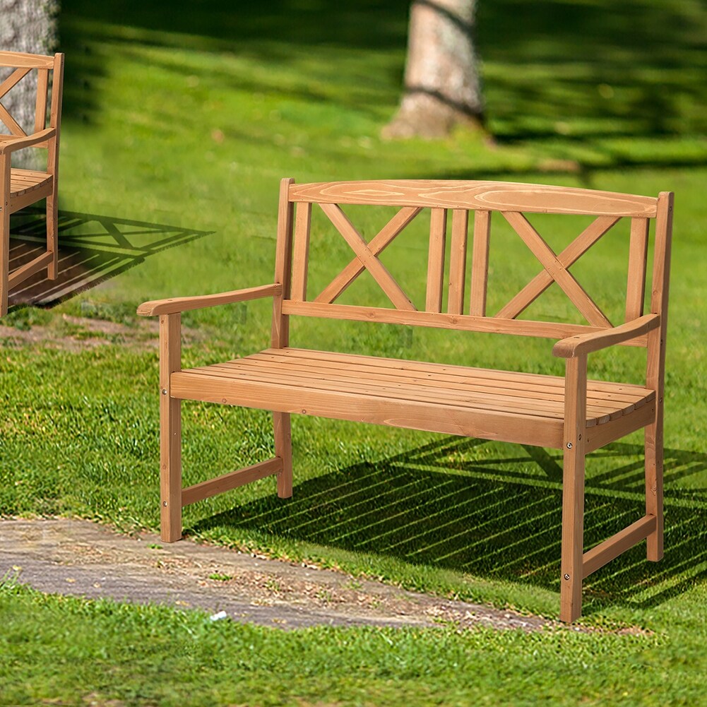 Wooden outdoor bench with back sales