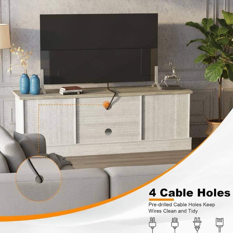 Farmhouse TV Stand, with Storage Cabinets