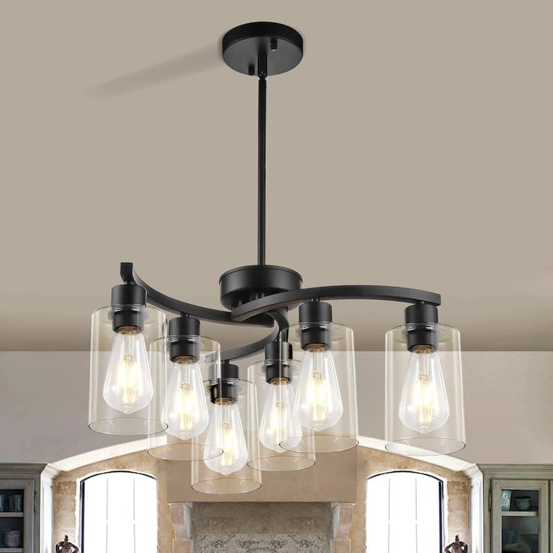 6 Light modern pendant light black farmhouse light metal hanging light