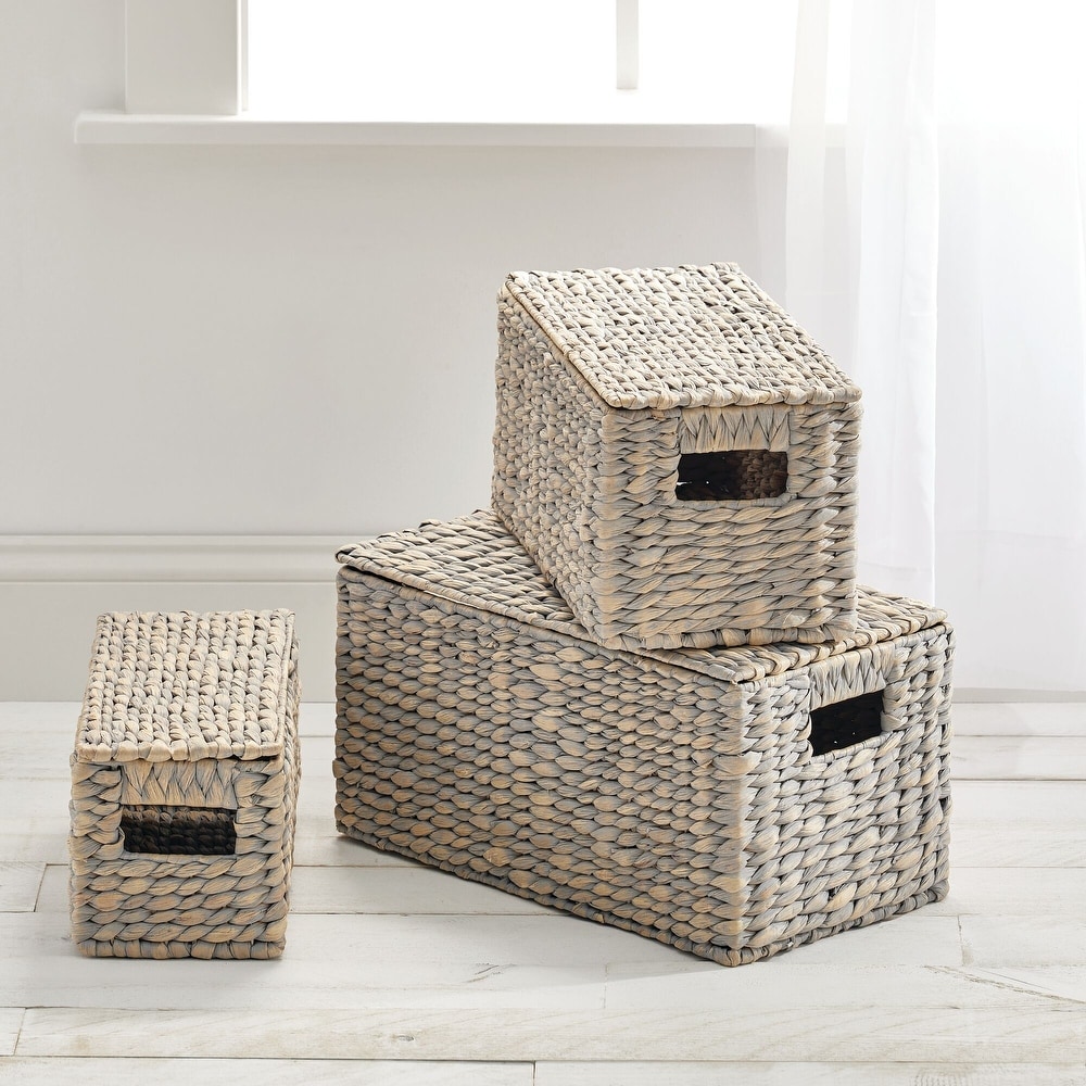 StorageWorks Wicker Storage Baskets for Shelves, Water Hyacinth Storage  Baskets for Organizing, Wicker Basket for Bathroom Set of 3 (1PC Large,  2PCS
