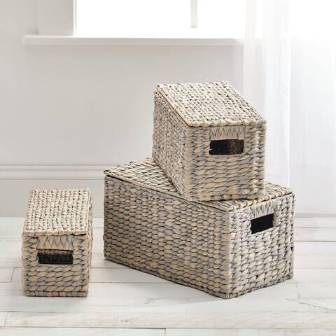 mDesign Woven Hyacinth Home Storage Basket with Lid, Set of 3 - 16.5 X 9.1